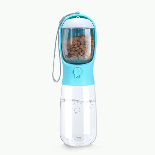 Portable 19Oz Pet Water Bottle & Food Container - 2 in 1 Water Dispenser for Dogs, Cats, Rabbits & More - Perfect for Hiking, Camping & Travel (Blue, 550Ml)