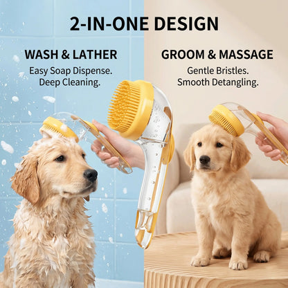 Revolutionary 2-in-1 Pet Bath Brush & Shampoo Dispenser with Silicone Massage Scrubber
