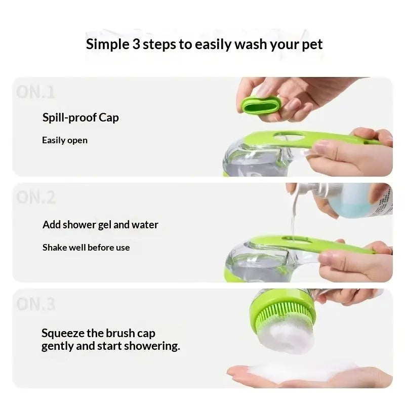 Revolutionary 2-in-1 Pet Bath Brush & Shampoo Dispenser with Silicone Massage Scrubber