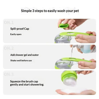 Revolutionary 2-in-1 Pet Bath Brush & Shampoo Dispenser with Silicone Massage Scrubber
