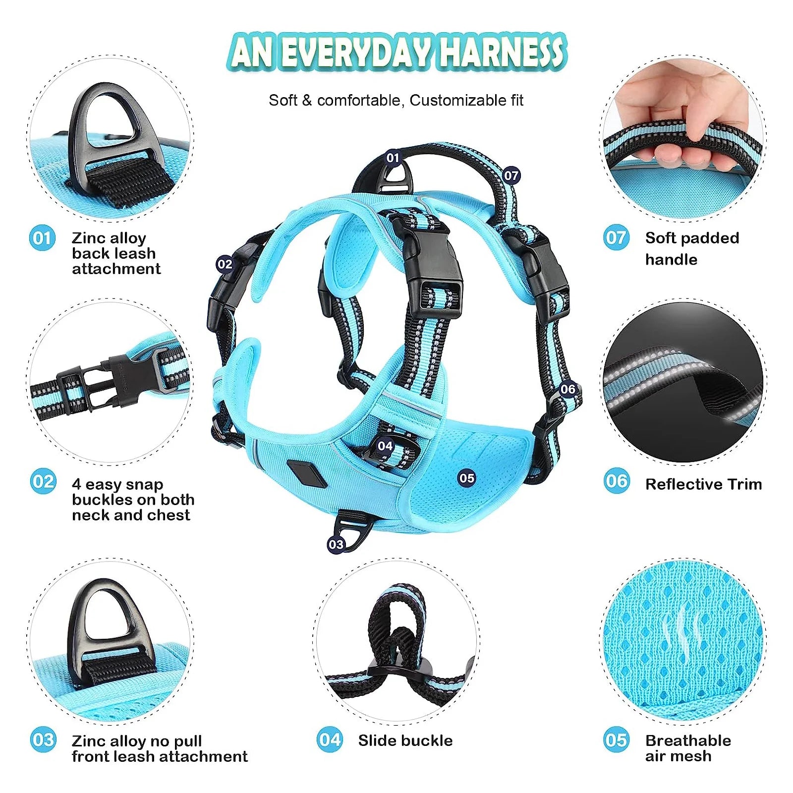 Ultimate No Pull Dog Harness - Adjustable Soft Padded Vest with Easy Control Handle for Comfort and Safety