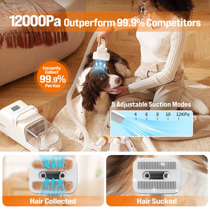 Ultimate Professional Dog Grooming Kit - Rechargeable Hair Trimmer & Advanced Vacuum System with 12000Pa Suction, 5 Modes, 2L Capacity & 11 Essential Tools
