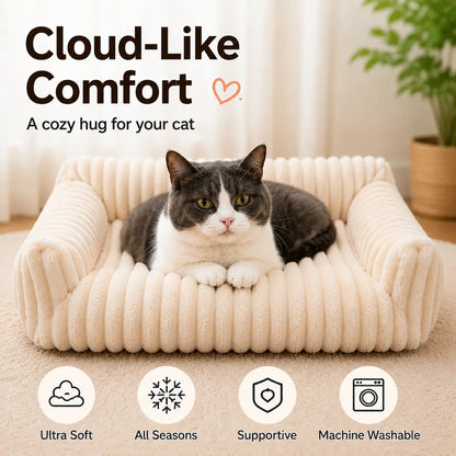 Luxurious Plush Fleece Pet Sofa Bed - 4 Stylish Designs, Ultra-Soft Comfort, Thick Cushions, Washable Cover, Perfect for Indoor & Outdoor Relaxation