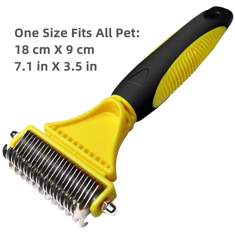 Stainless Steel Dual-Sided Grooming Brush for Dogs and Cats - Shedding and Dematting Undercoat Rake Comb for Effortless Knot and Tangle Removal