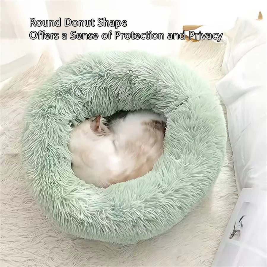 Cozy Plush Donut Pet Bed - Warm, Washable & Comfortable for Small to Medium Dogs and Cats