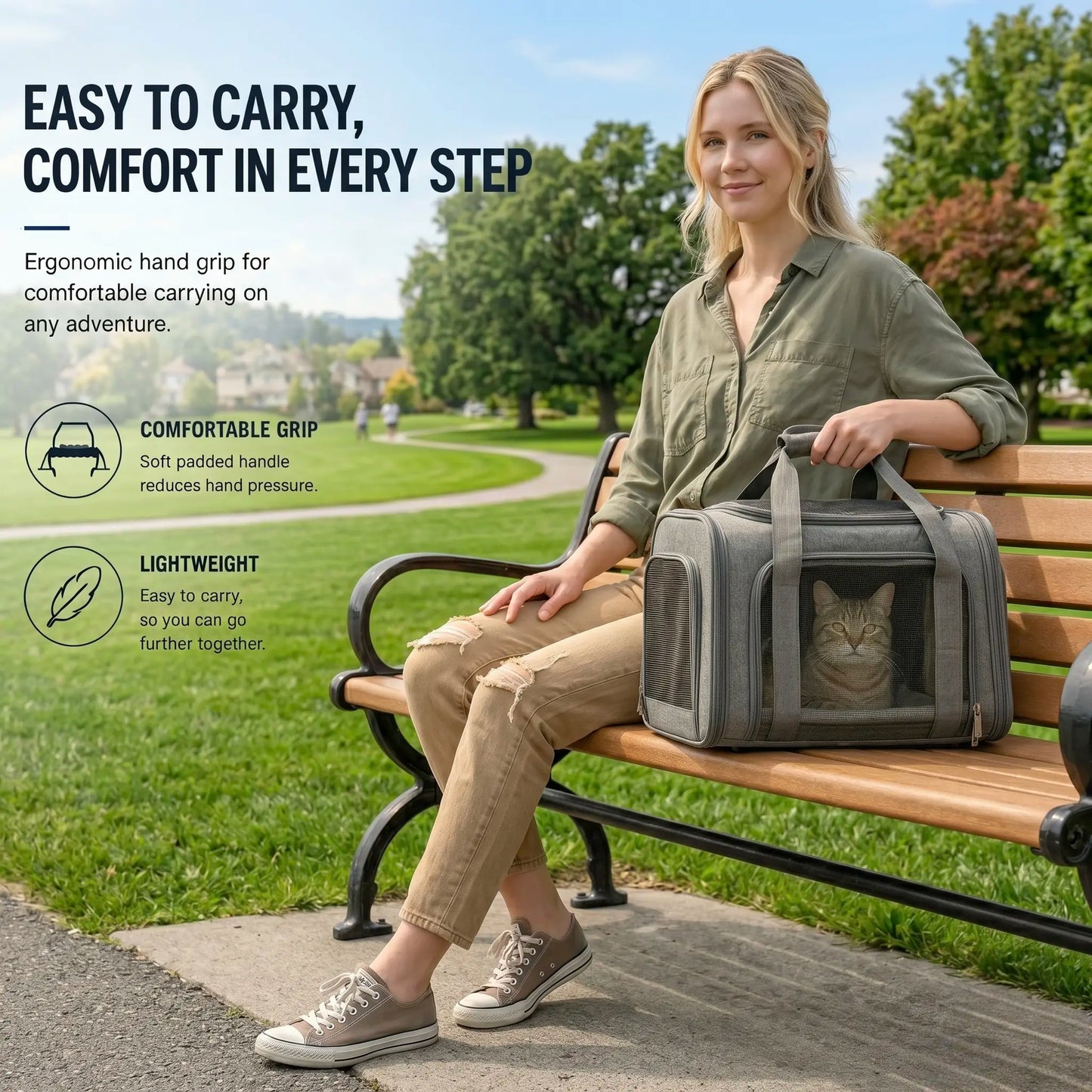 Ultimate Portable Pet Carrier Bag for Large Cats & Small Dogs - Airline-Approved, Breathable Mesh, Foldable Design for Travel & Outdoor Adventures