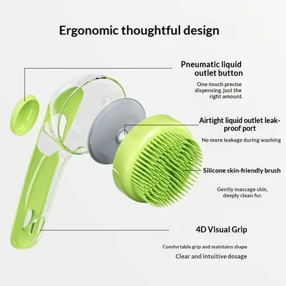 Revolutionary 2-in-1 Pet Bath Brush & Shampoo Dispenser with Silicone Massage Scrubber