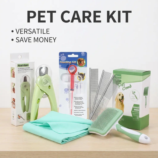 Ultimate 8-Piece Pet Grooming Kit with LED Scissors, Telescopic Comb, Slicker Brush, Nail Clipper & More - Essential Tools for Effortless Grooming & Care!