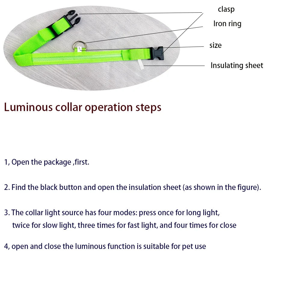 Glow in the Dark Nylon LED Dog Leash & Collar - Enhanced Night Safety for Your Pet