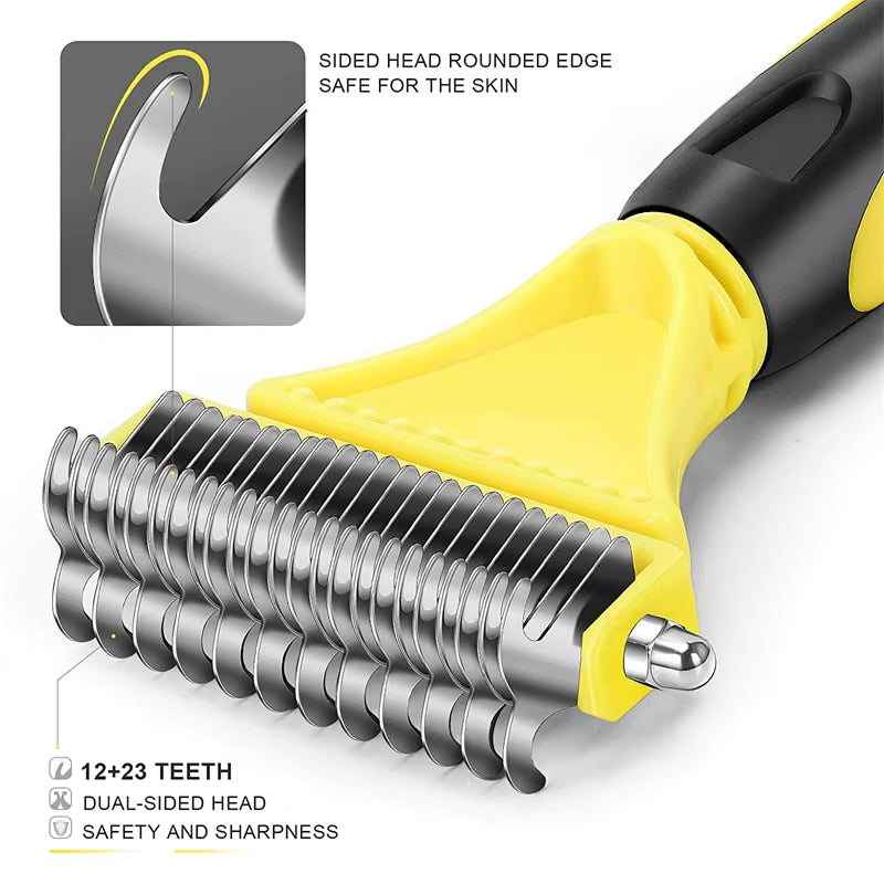 Stainless Steel Dual-Sided Grooming Brush for Dogs and Cats - Shedding and Dematting Undercoat Rake Comb for Effortless Knot and Tangle Removal