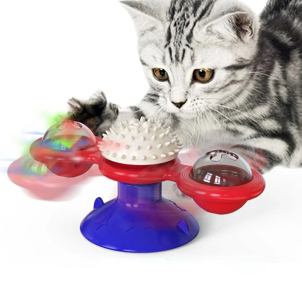 Interactive Windmill Cat Toy - Engaging Puzzle Game with Whirligig Turntable for Kittens and Teeth Cleaning Fun!