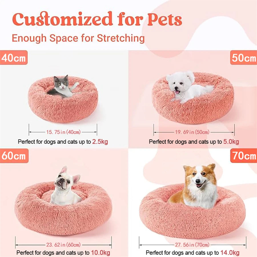 Cozy Plush Donut Pet Bed - Warm, Washable & Comfortable for Small to Medium Dogs and Cats