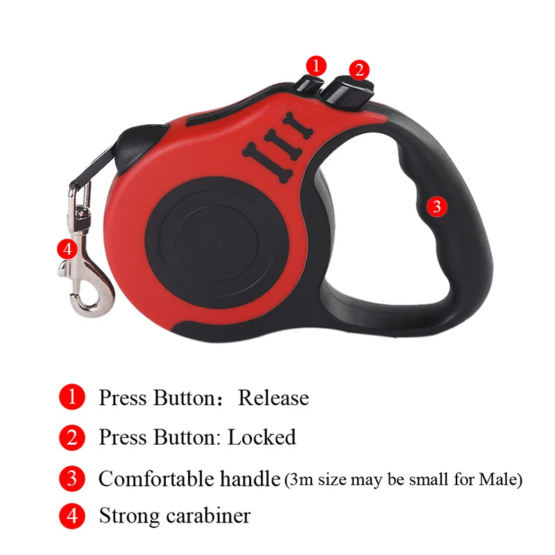 Premium 3M Automatic Retractable Dog Leash - 5M Nylon Lead for Small Dogs & Cats - Perfect for Outdoor Adventures, Walking & Hiking