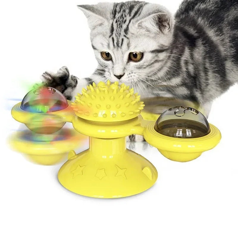 Interactive Windmill Cat Toy - Engaging Puzzle Game with Whirligig Turntable for Kittens and Teeth Cleaning Fun!