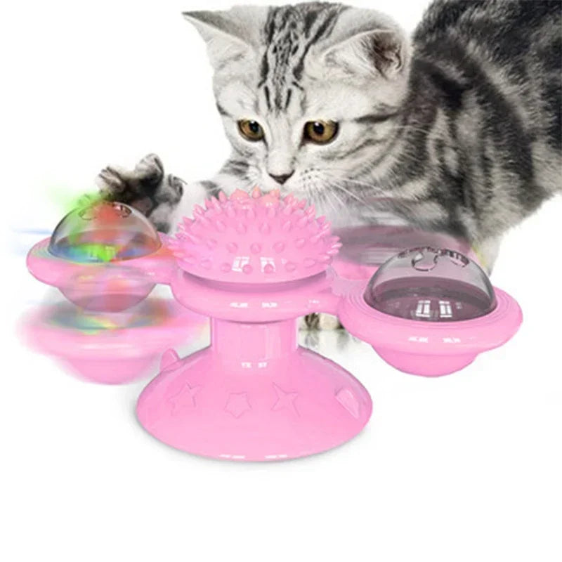 Interactive Windmill Cat Toy - Engaging Puzzle Game with Whirligig Turntable for Kittens and Teeth Cleaning Fun!