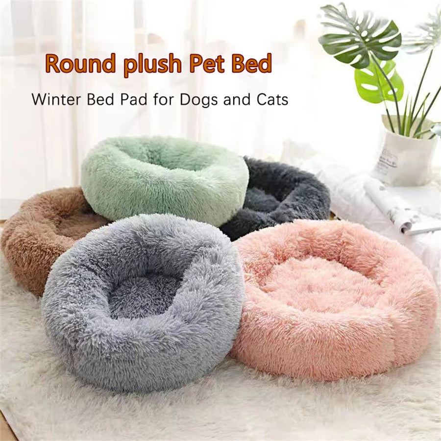 Cozy Plush Donut Pet Bed - Warm, Washable & Comfortable for Small to Medium Dogs and Cats