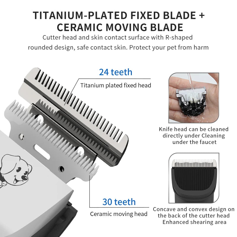 Professional High-Power Smart Dog Grooming Clippers with Rechargeable Detachable Blade