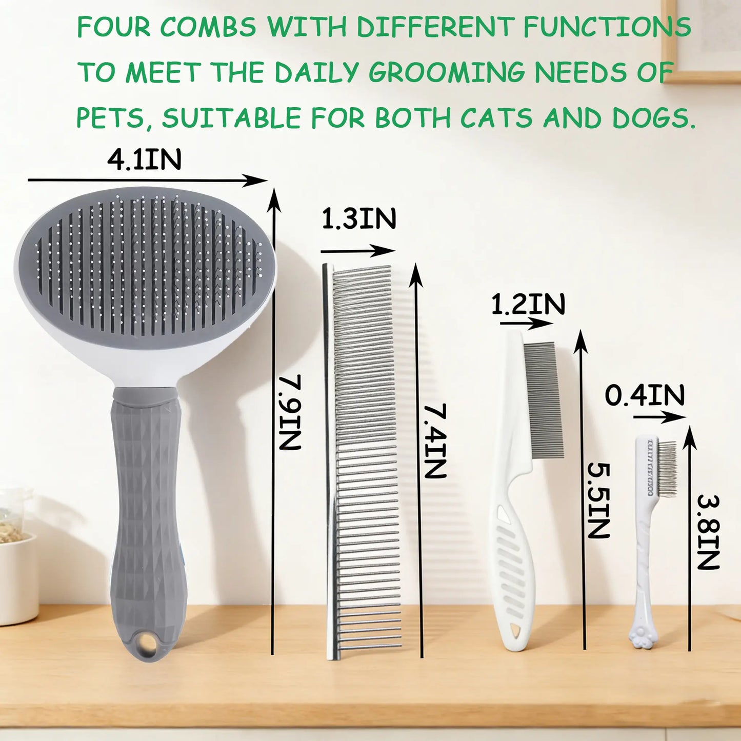 Ultimate 4PCS Pet Grooming Kit - Self-Cleaning Slicker Brush, Dual-Sided Dematting Comb, Tear Stain Comb & Fur Removal Tool for Dogs & Cats - Keep Your Home Fur-Free!