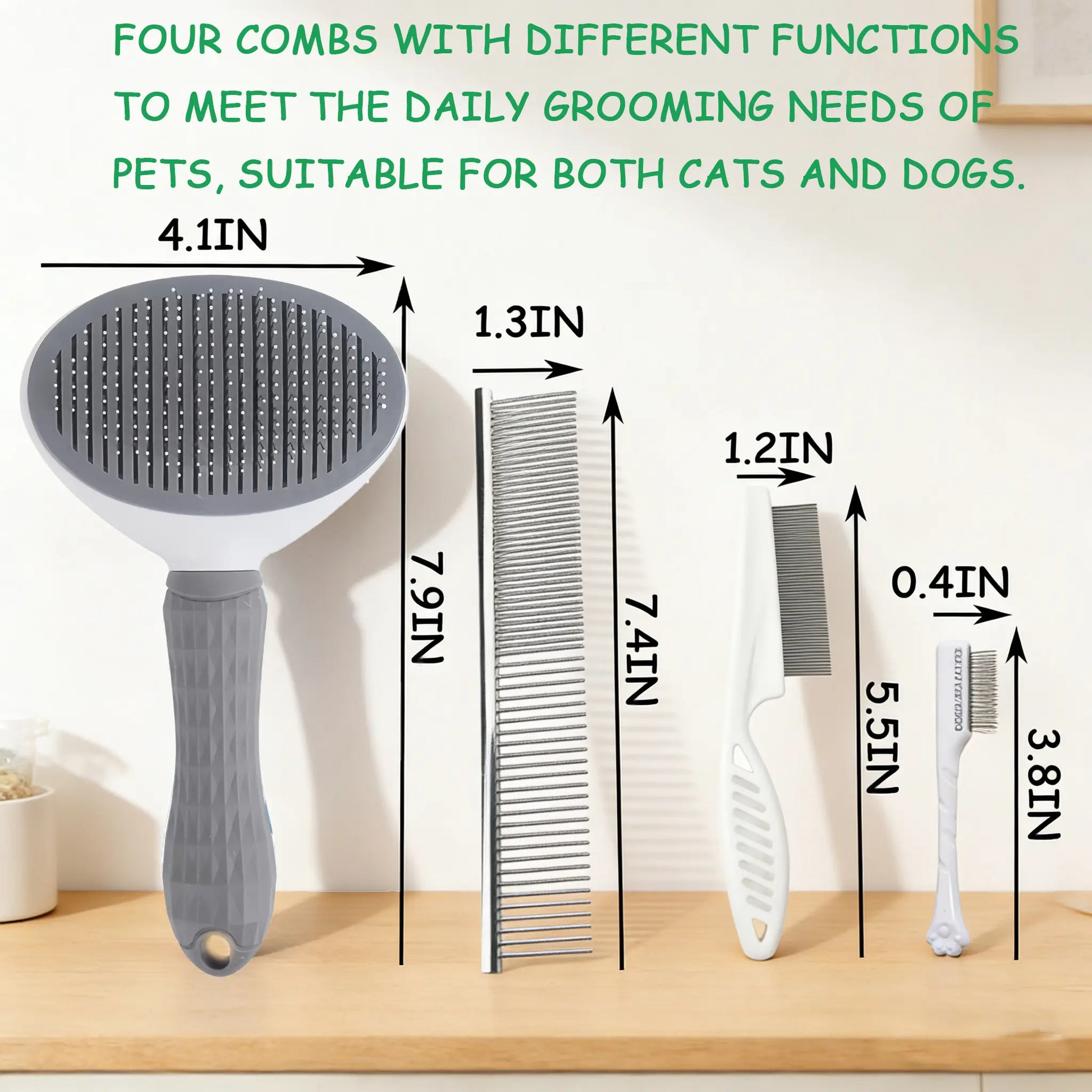 Ultimate 4PCS Pet Grooming Kit - Self-Cleaning Slicker Brush, Dual-Sided Dematting Comb, Tear Stain Comb & Fur Removal Tool for Dogs & Cats - Keep Your Home Fur-Free!