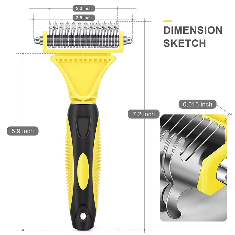 Stainless Steel Dual-Sided Grooming Brush for Dogs and Cats - Shedding and Dematting Undercoat Rake Comb for Effortless Knot and Tangle Removal