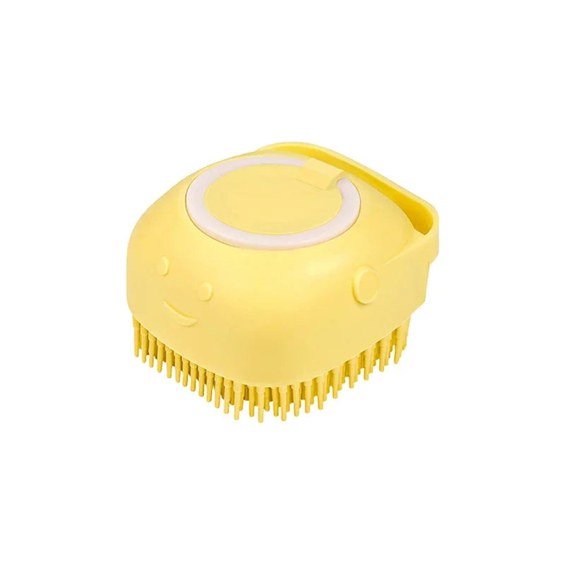 Professional Dog and Cat Bathing Brush with Shampoo Dispenser - Soft Silicone and Rubber Bristle Grooming Tool