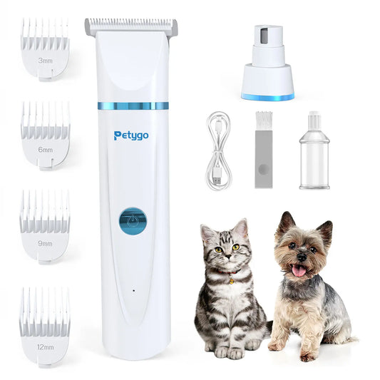 Petygo Ultimate 4-In-1 Dog Grooming Kit - Low-Noise, Rechargeable & Cordless Clippers with Nail Grinder & Paw Trimmer - Perfect Gift for Pet Lovers!