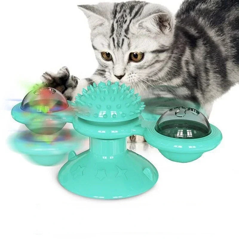 Interactive Windmill Cat Toy - Engaging Puzzle Game with Whirligig Turntable for Kittens and Teeth Cleaning Fun!