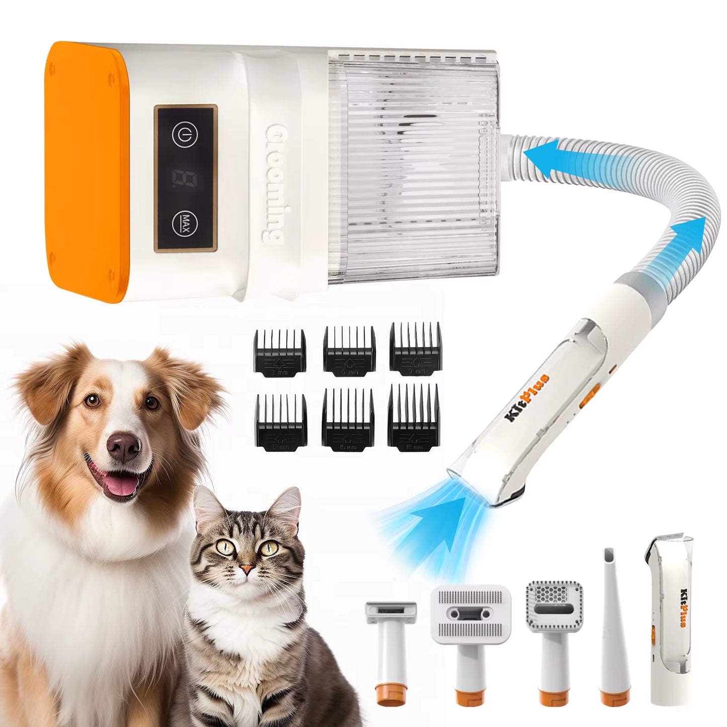 Ultimate Professional Dog Grooming Kit - Rechargeable Hair Trimmer & Advanced Vacuum System with 12000Pa Suction, 5 Modes, 2L Capacity & 11 Essential Tools