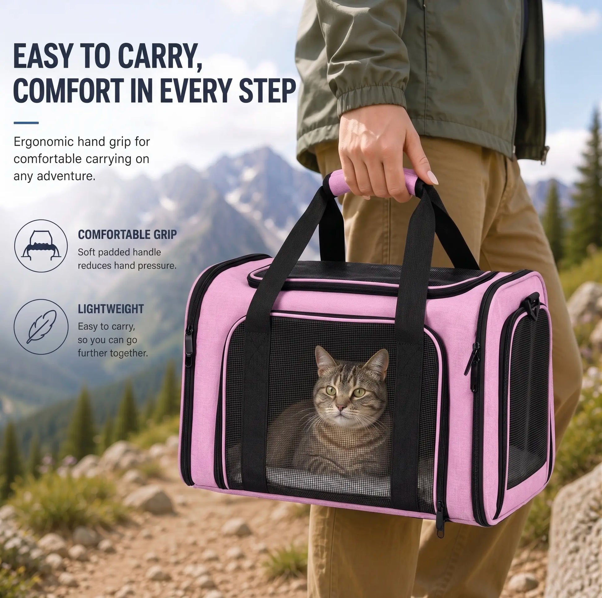 Ultimate Portable Pet Carrier Bag for Large Cats & Small Dogs - Airline-Approved, Breathable Mesh, Foldable Design for Travel & Outdoor Adventures