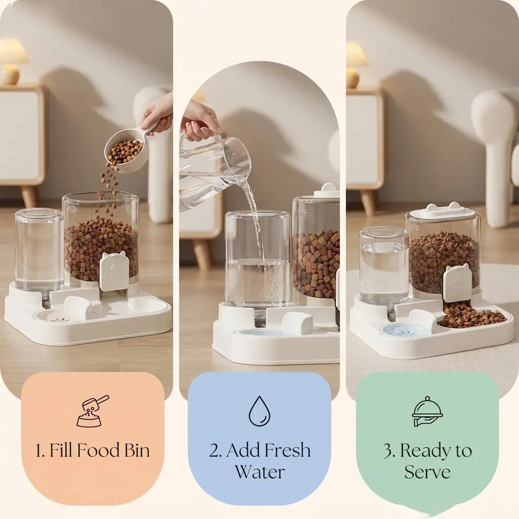 Ultimate 2-In-1 Automatic Pet Feeder & Water Dispenser - Self-Filling Food Bowl & Water Station for Cats and Dogs, No Electricity Required, Large Capacity Auto Refill System