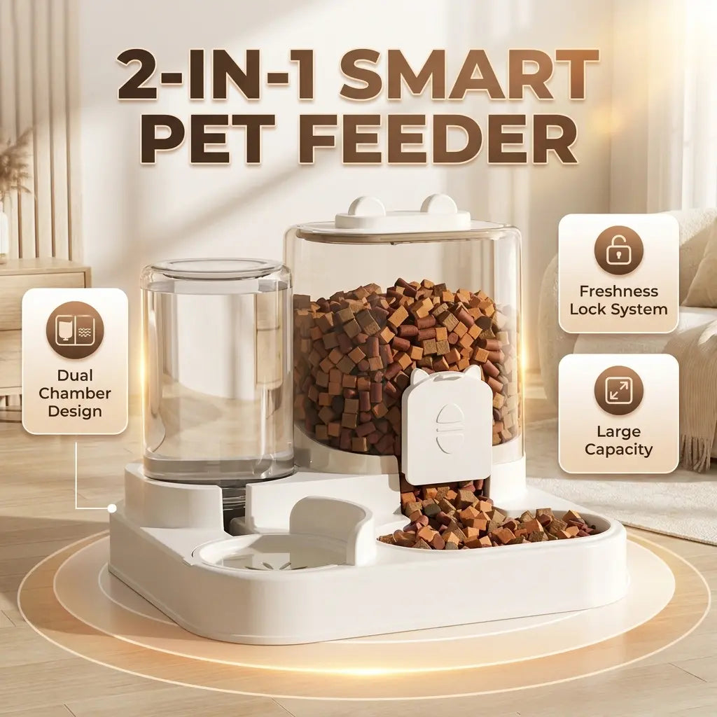 Ultimate 2-In-1 Automatic Pet Feeder & Water Dispenser - Self-Filling Food Bowl & Water Station for Cats and Dogs, No Electricity Required, Large Capacity Auto Refill System