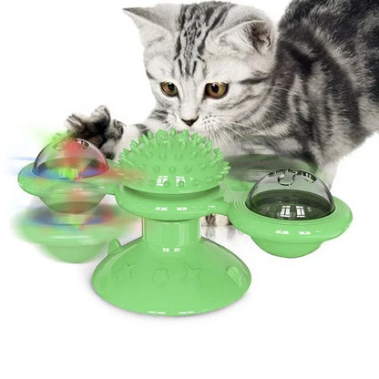 Interactive Windmill Cat Toy - Engaging Puzzle Game with Whirligig Turntable for Kittens and Teeth Cleaning Fun!