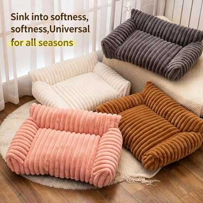 Luxurious Plush Fleece Pet Sofa Bed - 4 Stylish Designs, Ultra-Soft Comfort, Thick Cushions, Washable Cover, Perfect for Indoor & Outdoor Relaxation