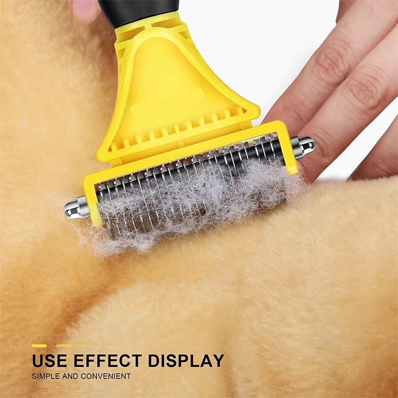 Stainless Steel Dual-Sided Grooming Brush for Dogs and Cats - Shedding and Dematting Undercoat Rake Comb for Effortless Knot and Tangle Removal