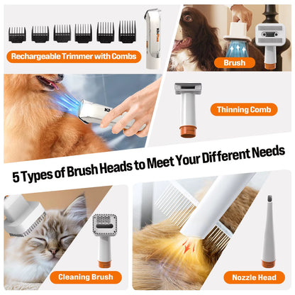 Ultimate Professional Dog Grooming Kit - Rechargeable Hair Trimmer & Advanced Vacuum System with 12000Pa Suction, 5 Modes, 2L Capacity & 11 Essential Tools