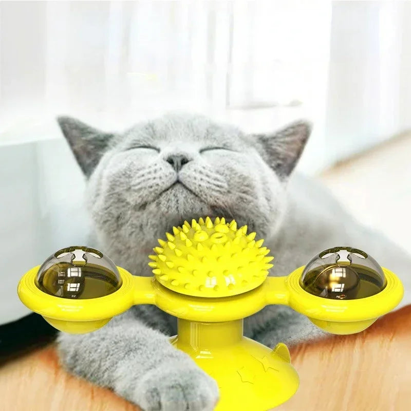 Interactive Windmill Cat Toy - Engaging Puzzle Game with Whirligig Turntable for Kittens and Teeth Cleaning Fun!