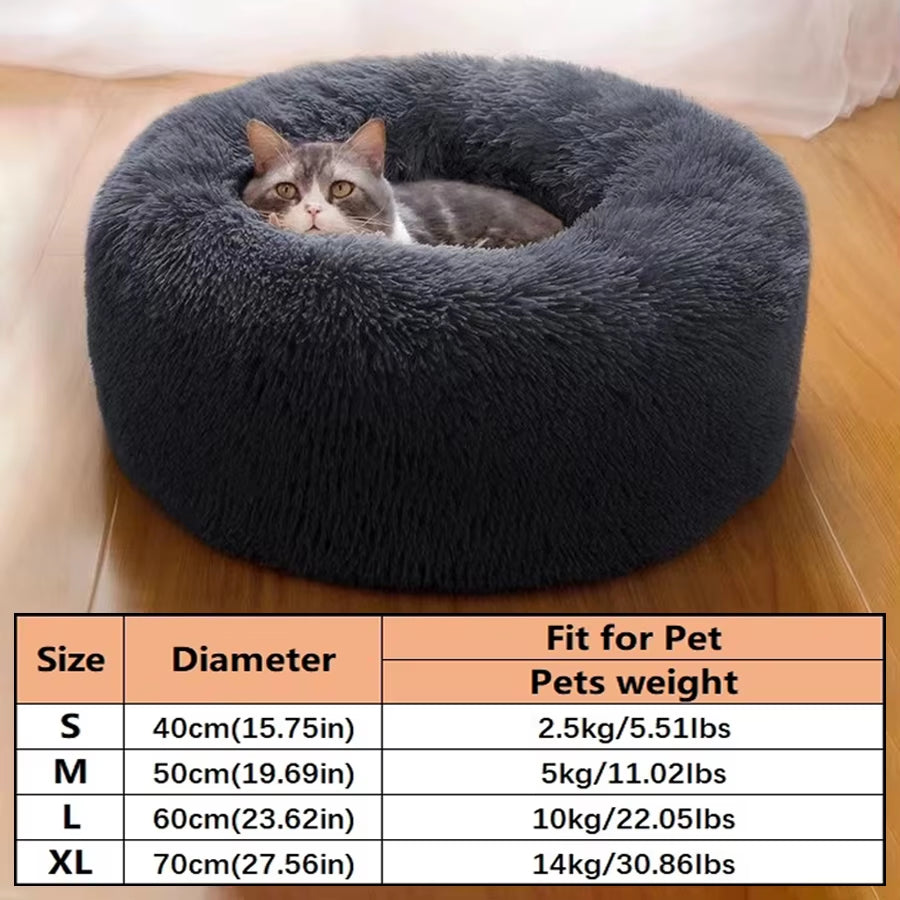 Cozy Plush Donut Pet Bed - Warm, Washable & Comfortable for Small to Medium Dogs and Cats