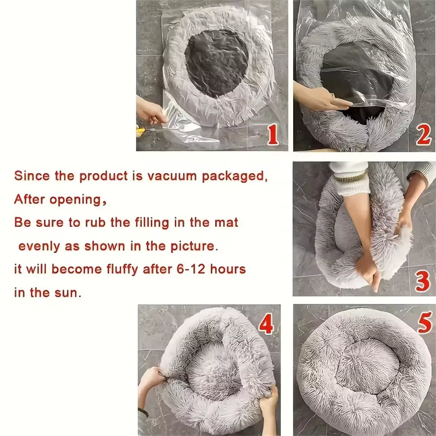 Cozy Plush Donut Pet Bed - Warm, Washable & Comfortable for Small to Medium Dogs and Cats