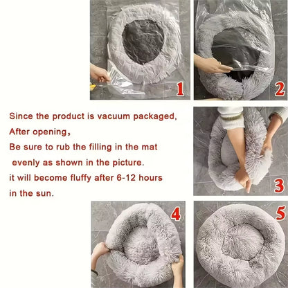 Cozy Plush Donut Pet Bed - Warm, Washable & Comfortable for Small to Medium Dogs and Cats