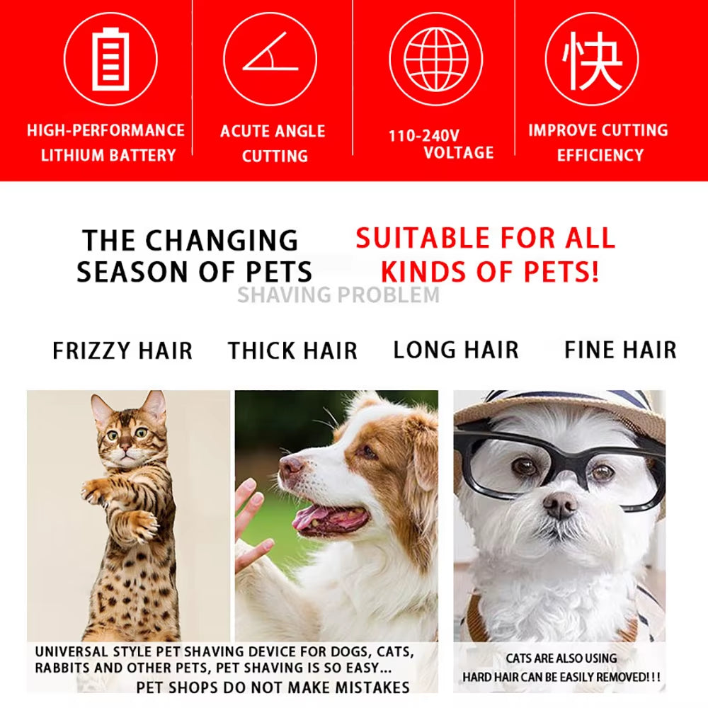 Professional Cordless Rechargeable Pet Grooming Clipper Set for Dogs, Cats, and Rabbits