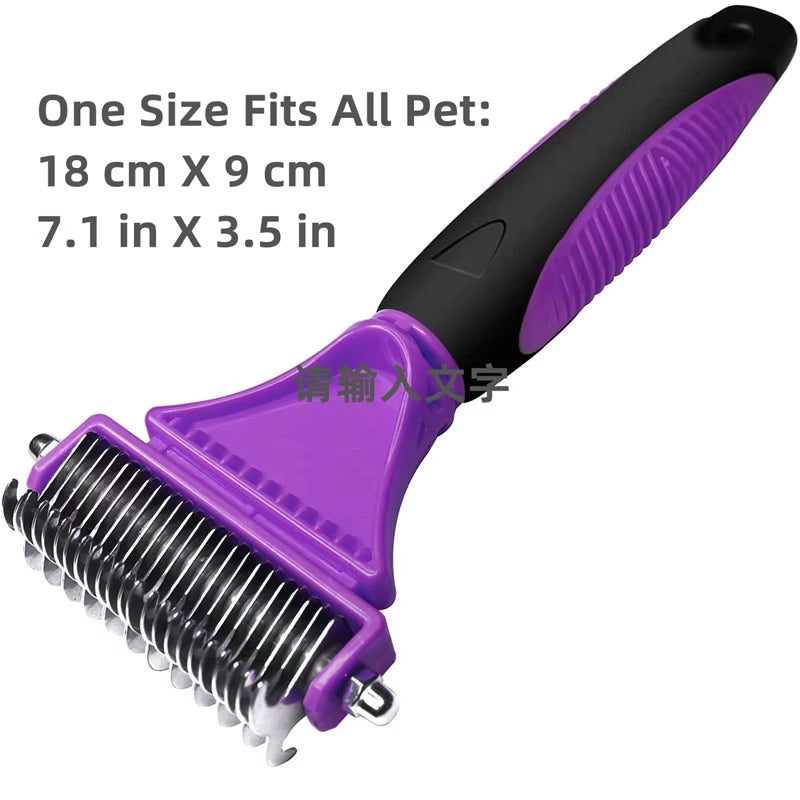 Stainless Steel Dual-Sided Grooming Brush for Dogs and Cats - Shedding and Dematting Undercoat Rake Comb for Effortless Knot and Tangle Removal