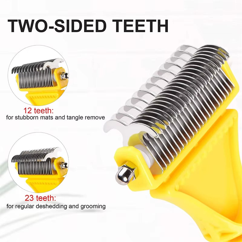 Stainless Steel Dual-Sided Grooming Brush for Dogs and Cats - Shedding and Dematting Undercoat Rake Comb for Effortless Knot and Tangle Removal