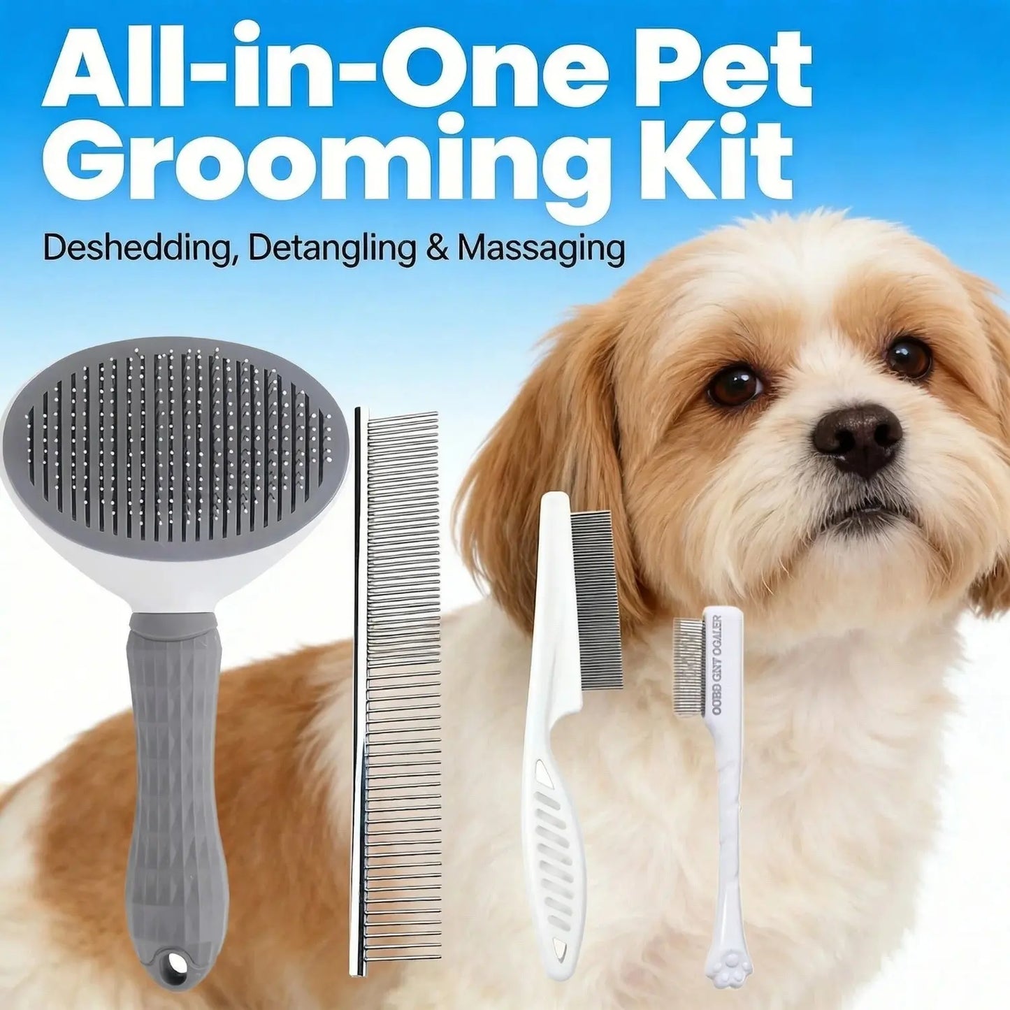 Ultimate 4PCS Pet Grooming Kit - Self-Cleaning Slicker Brush, Dual-Sided Dematting Comb, Tear Stain Comb & Fur Removal Tool for Dogs & Cats - Keep Your Home Fur-Free!