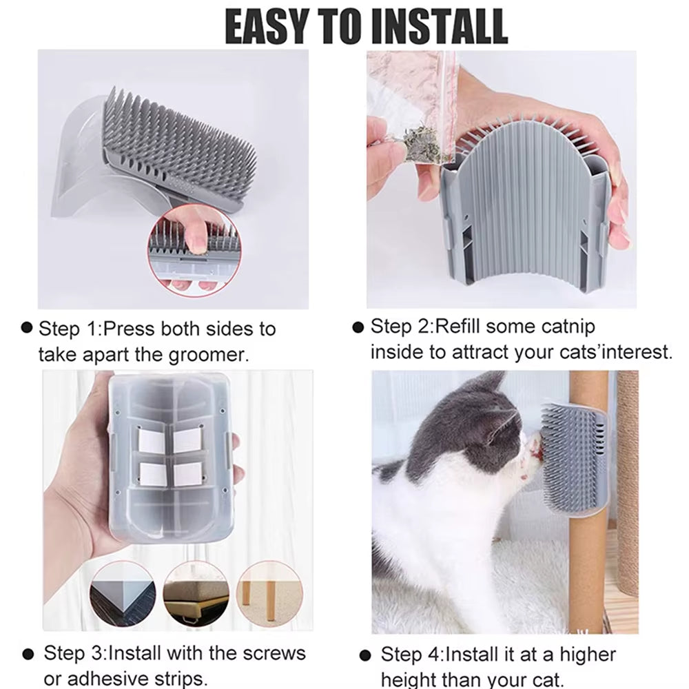 Cat Self-Grooming Corner Brush - 4 Pack Massage and Hair Removal Scratcher