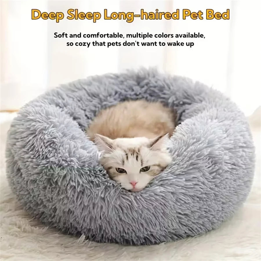 Cozy Plush Donut Pet Bed - Warm, Washable & Comfortable for Small to Medium Dogs and Cats