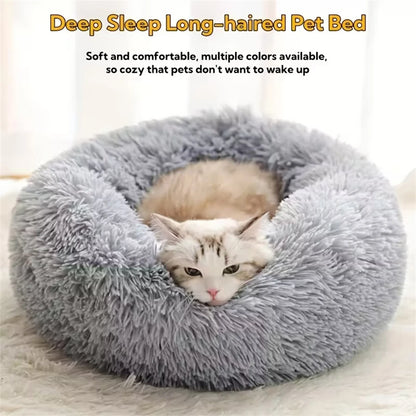 Cozy Plush Donut Pet Bed - Warm, Washable & Comfortable for Small to Medium Dogs and Cats