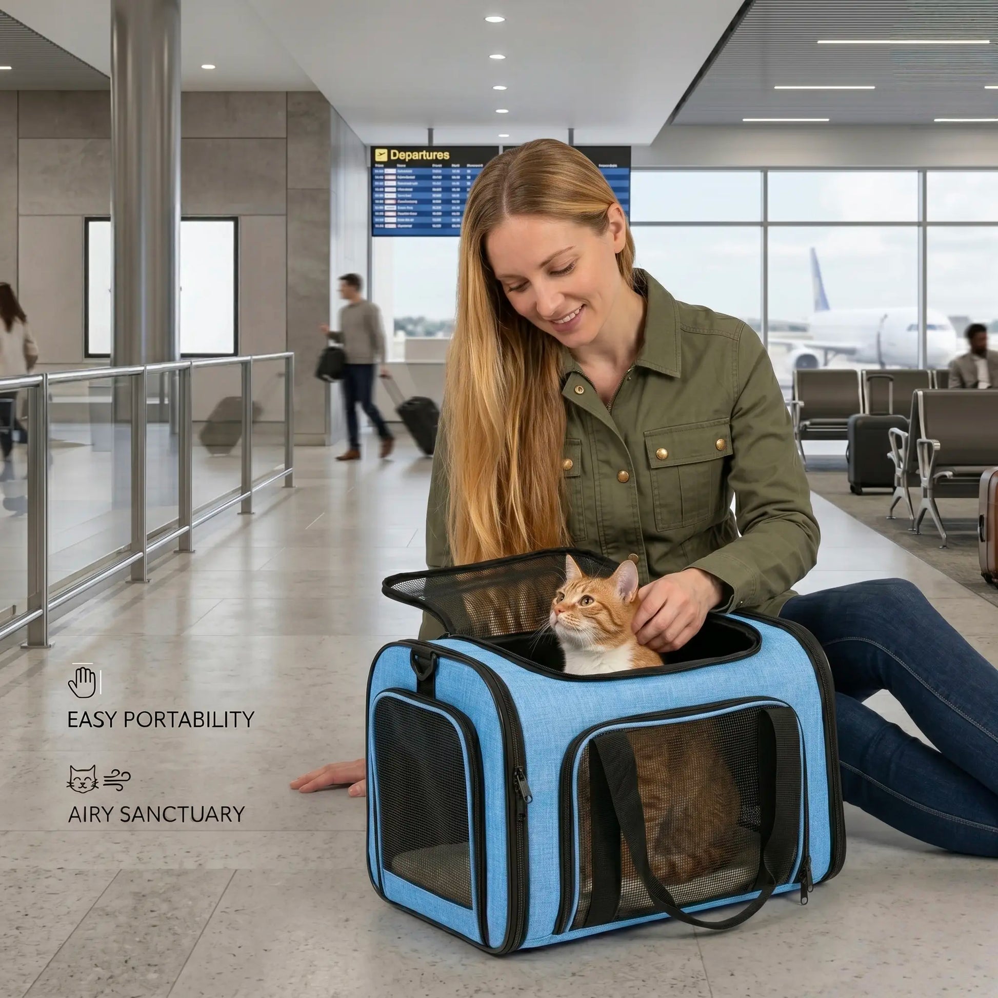 Ultimate Portable Pet Carrier Bag for Large Cats & Small Dogs - Airline-Approved, Breathable Mesh, Foldable Design for Travel & Outdoor Adventures