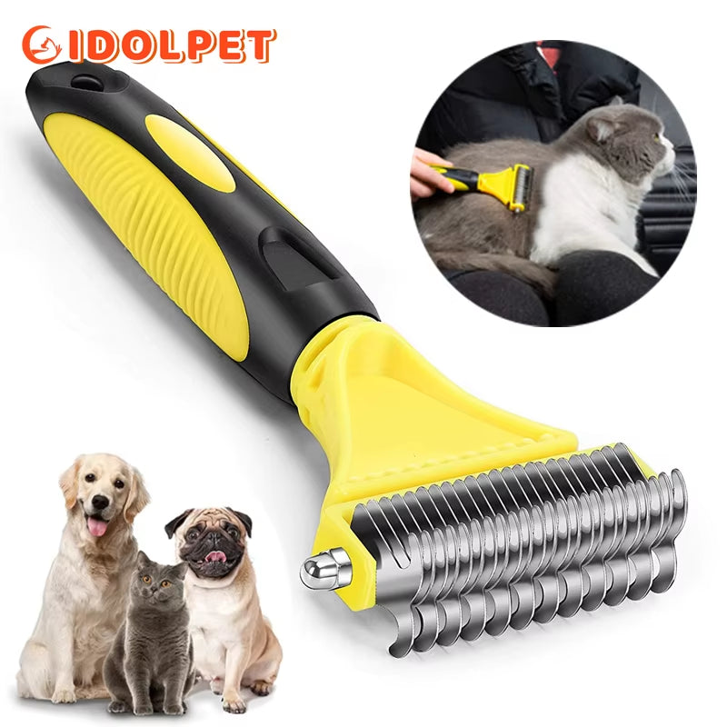 Stainless Steel Dual-Sided Grooming Brush for Dogs and Cats - Shedding and Dematting Undercoat Rake Comb for Effortless Knot and Tangle Removal