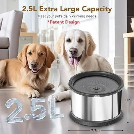 Extra Large 6.5L No Spill Dog Water Bowl - Stainless Steel Slow Feeder with Anti-Slip Mat for Messy Drinkers